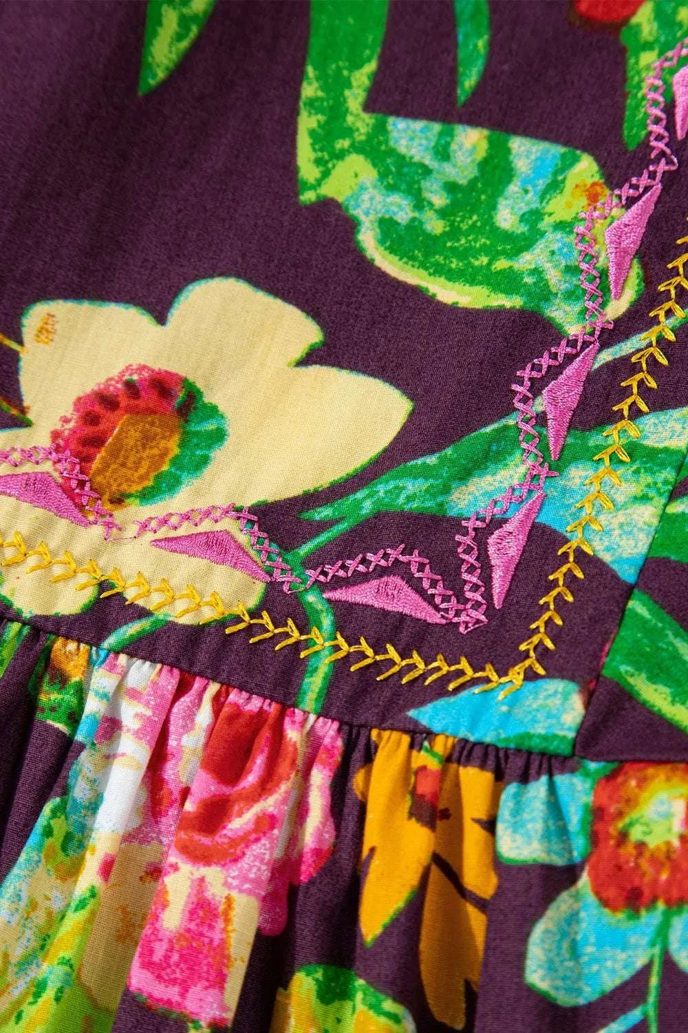 Flower Embroidered Trim Half Sleeve Blouse WESTCLOSET