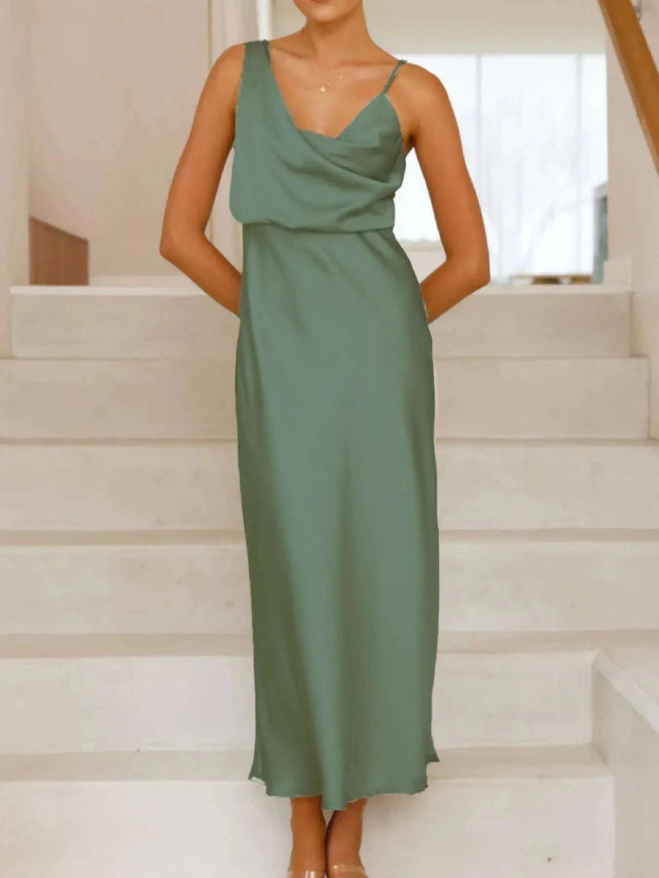 Satin Asymmetrical Midi Dress WESTCLOSET