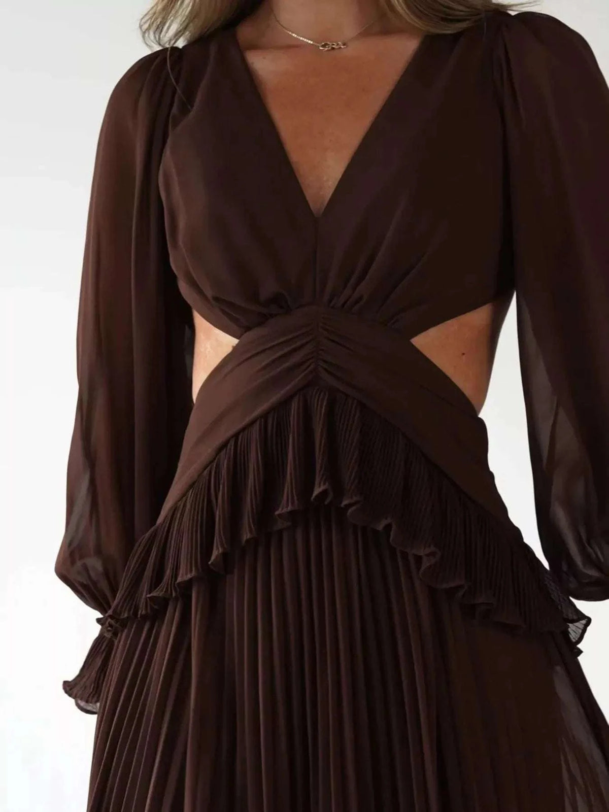 Backless Pleated Long Sleeve Maxi Dress WESTCLOSET