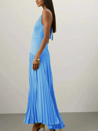Pleated Halter Neck Maxi Dress WESTCLOSET