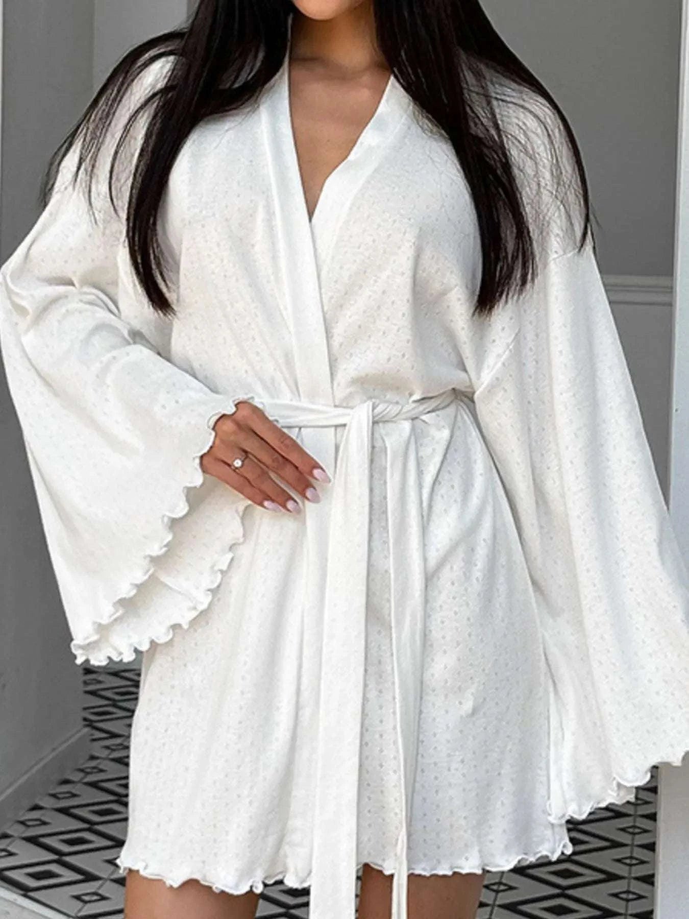 Tie Waist Kimono Sleeve Lounge Nightgown WESTCLOSET