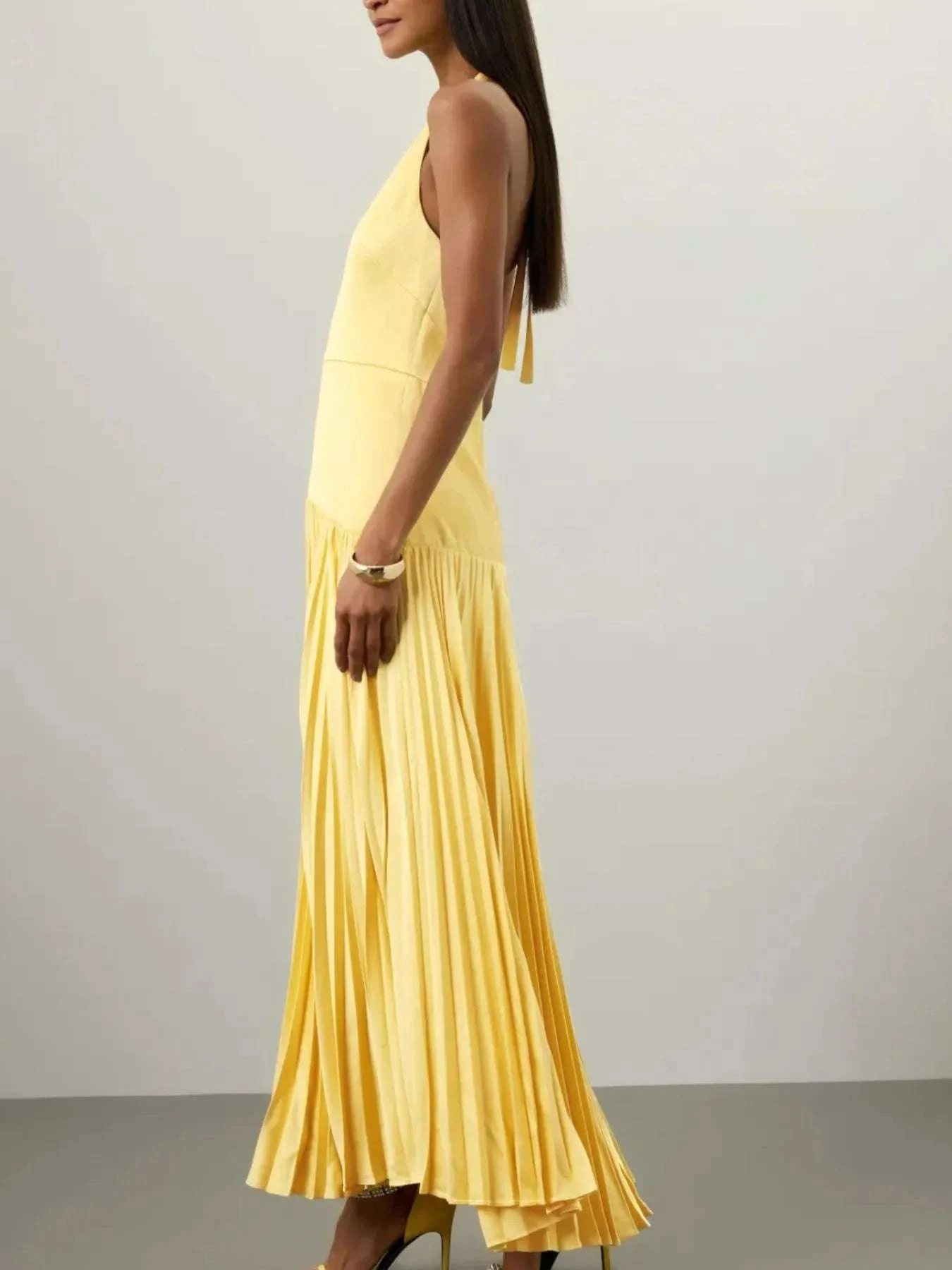 Pleated Halter Neck Maxi Dress WESTCLOSET