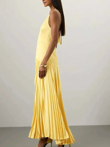 Pleated Halter Neck Maxi Dress WESTCLOSET