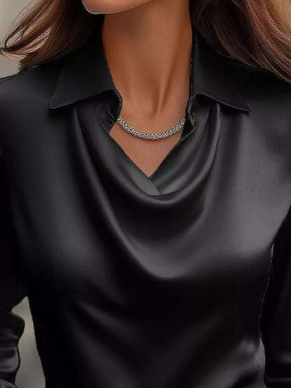 Full Size Satin Cowl Neck Long Sleeve Blouse Plus Size WESTCLOSET