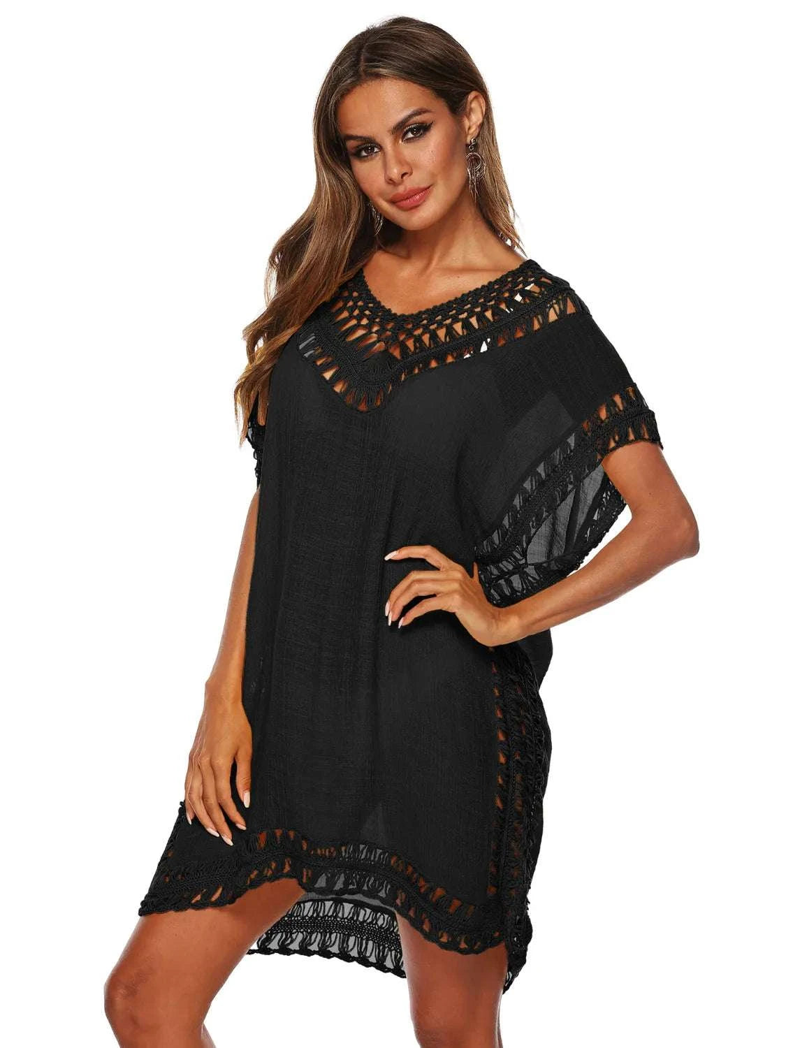 Bohemian Crochet Trim Beach Cover Up Dress WESTCLOSET