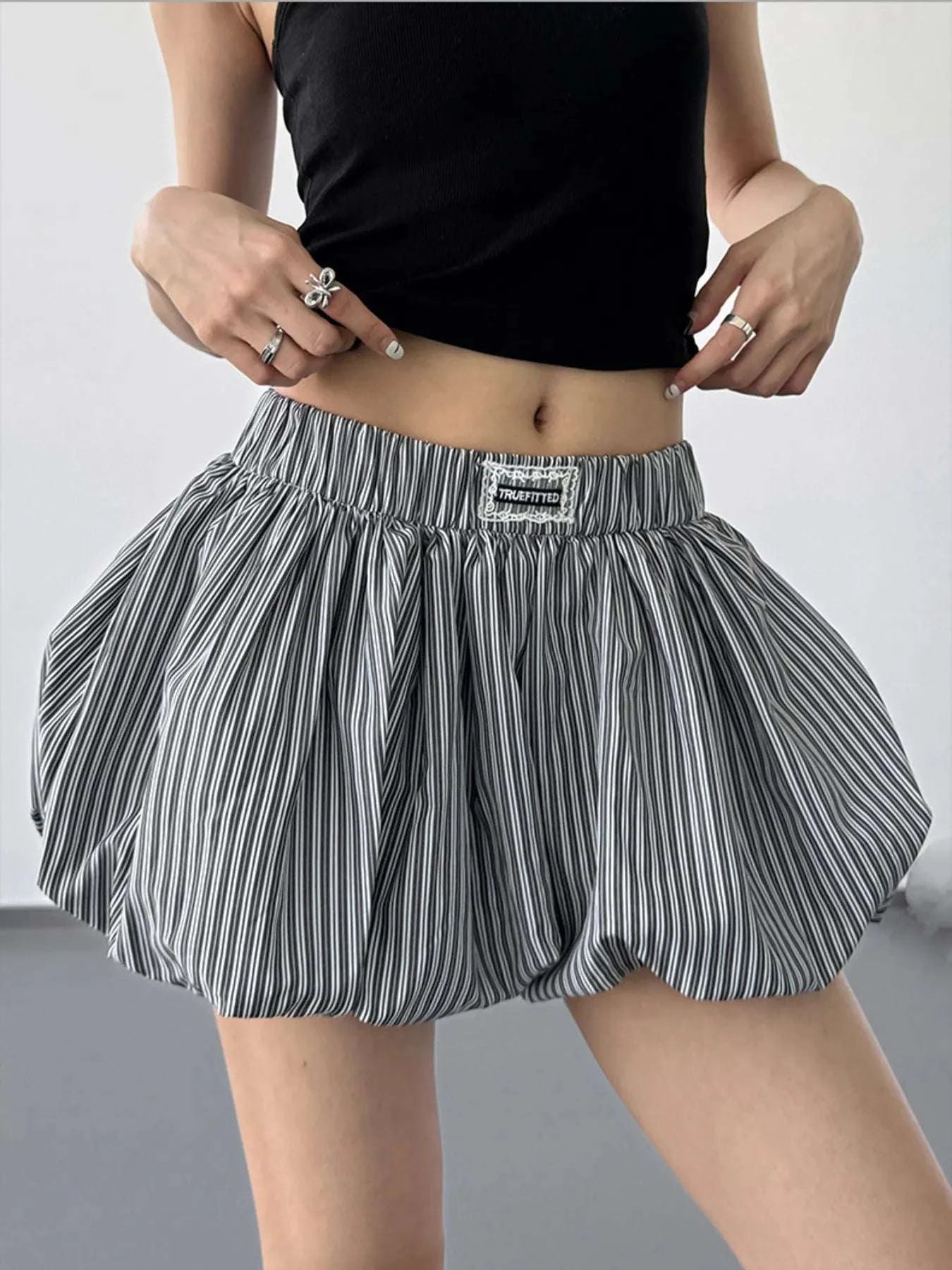 Striped Bubble Hem Casual Shorts WESTCLOSET