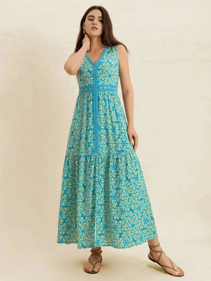 Slit Printed V-Neck Sleeveless Dress WESTCLOSET