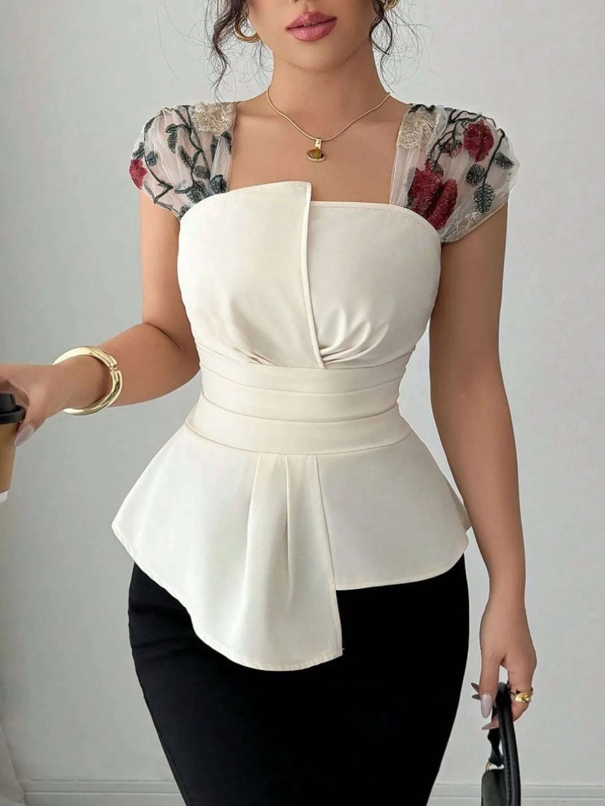 Floral Cap Sleeve Peplum Blouse WESTCLOSET