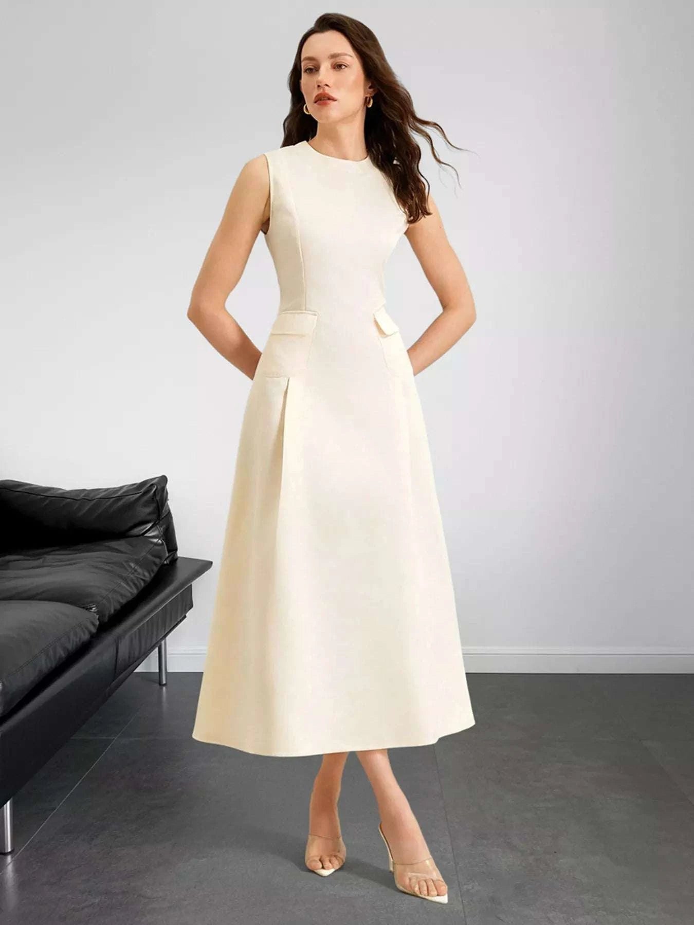 Sleeveless A-Line Midi Dress with Pockets WESTCLOSET