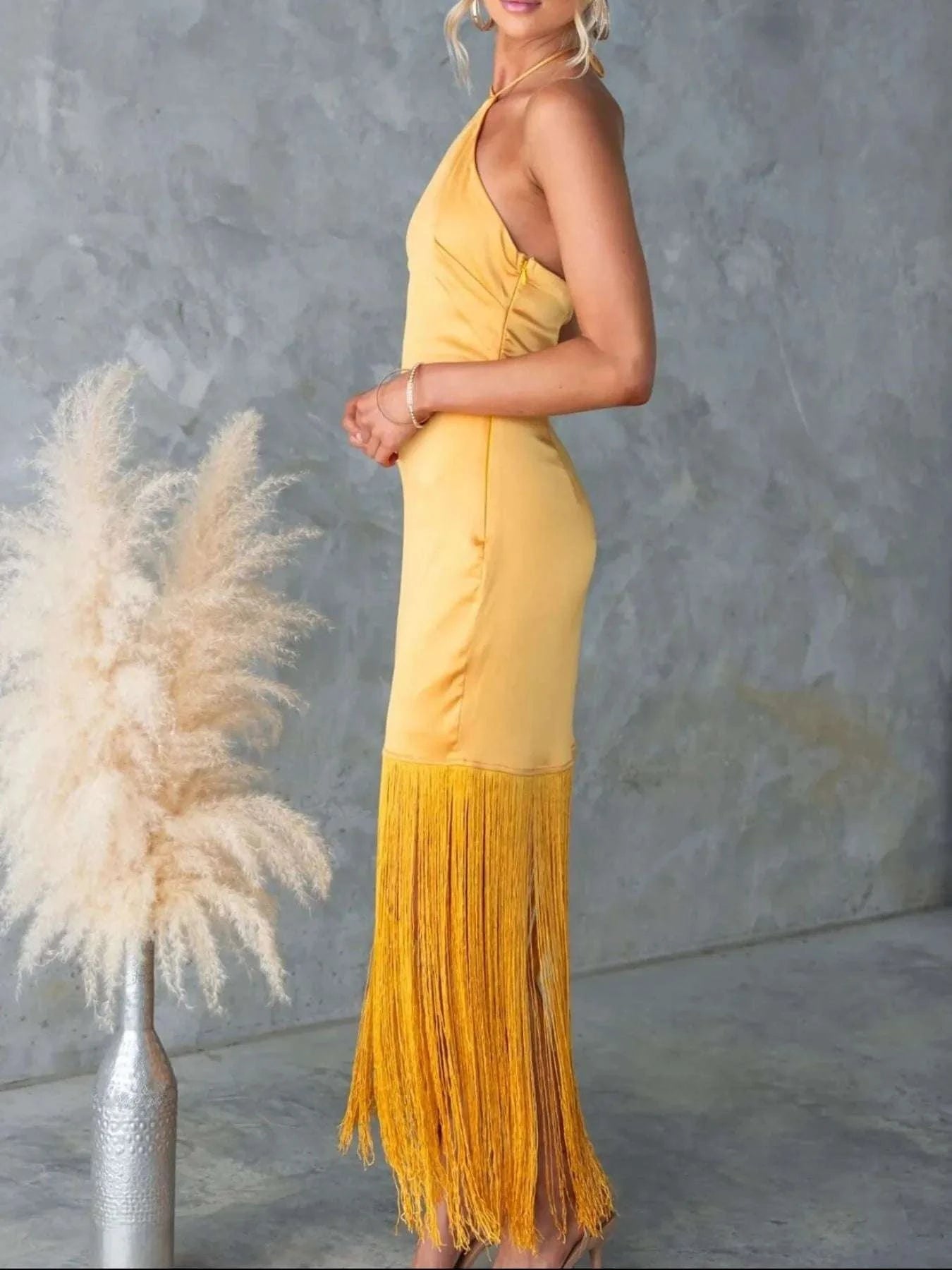 Fringe Halter Neck Dress WESTCLOSET