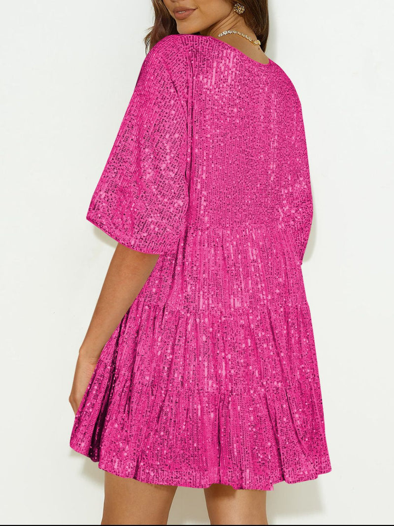 WestCloset Sequin Round Neck Half Sleeve Mini Dress 