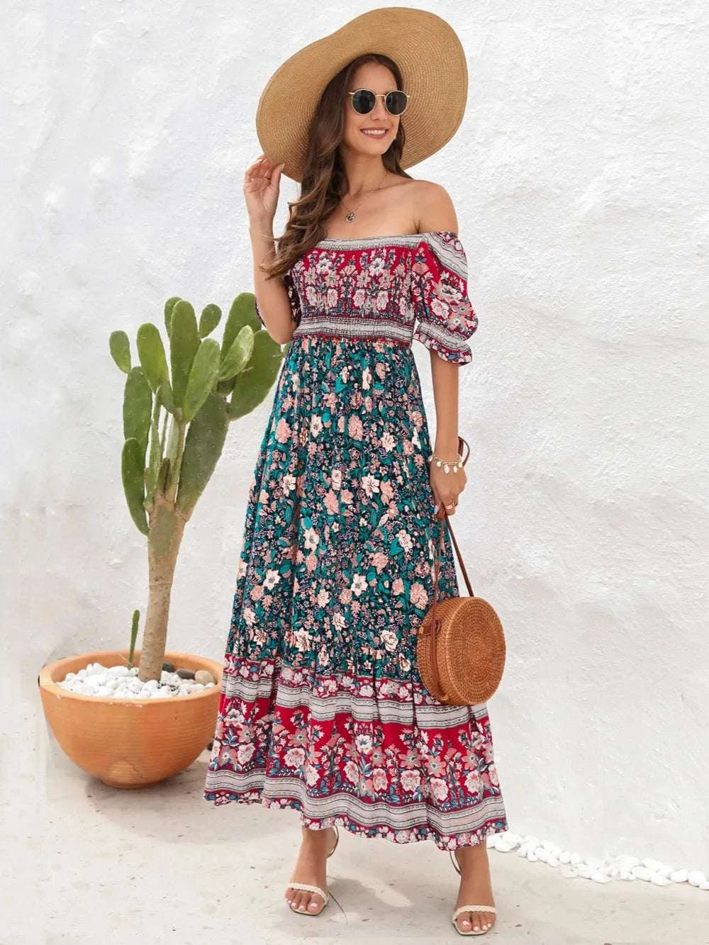 Floral Flounce Sleeve Midi Dress WESTCLOSET