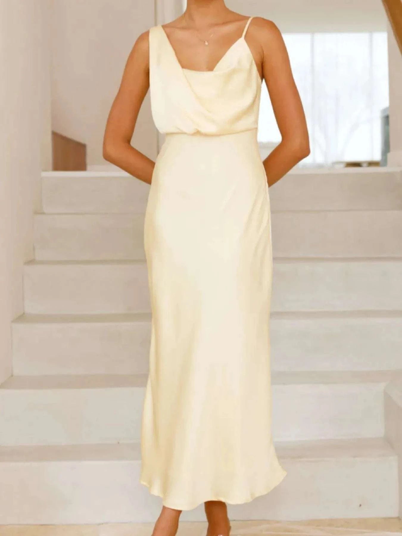 Satin Asymmetrical Midi Dress WESTCLOSET