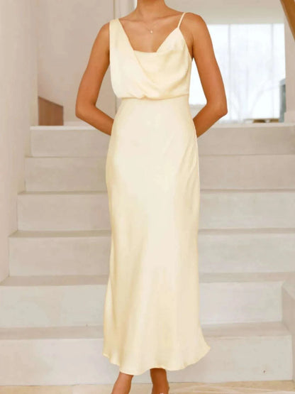 Satin Asymmetrical Midi Dress WESTCLOSET