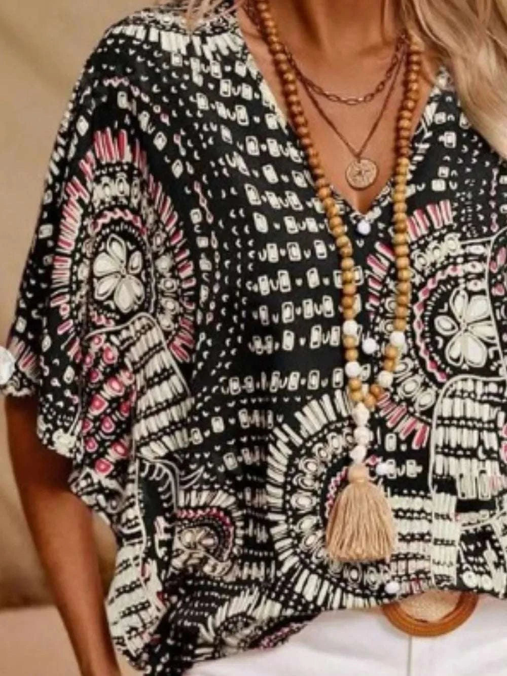 Printed V-Neck Half Sleeve Top WESTCLOSET