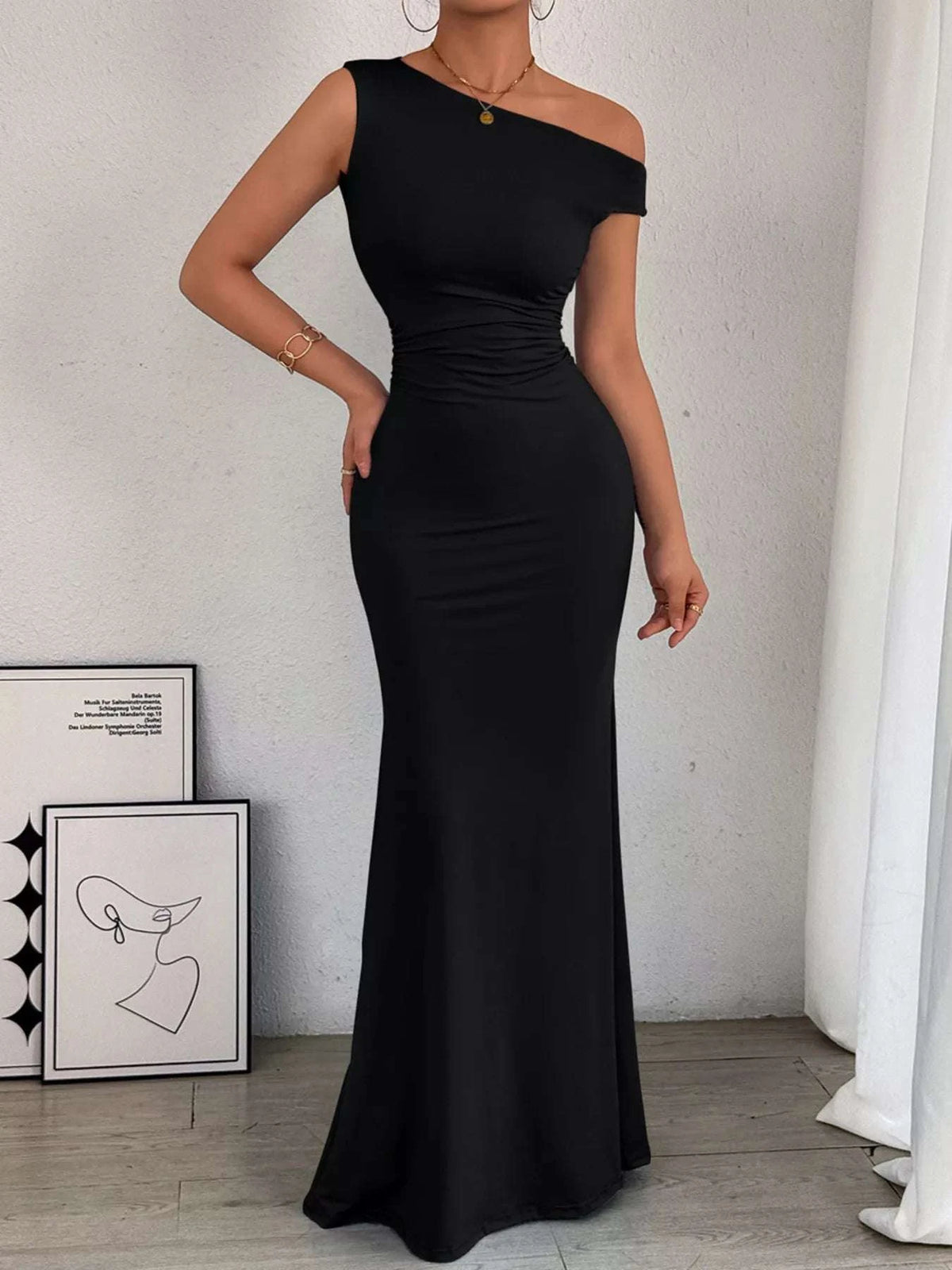 One-Shoulder Ruched Bodycon Maxi Dress WESTCLOSET