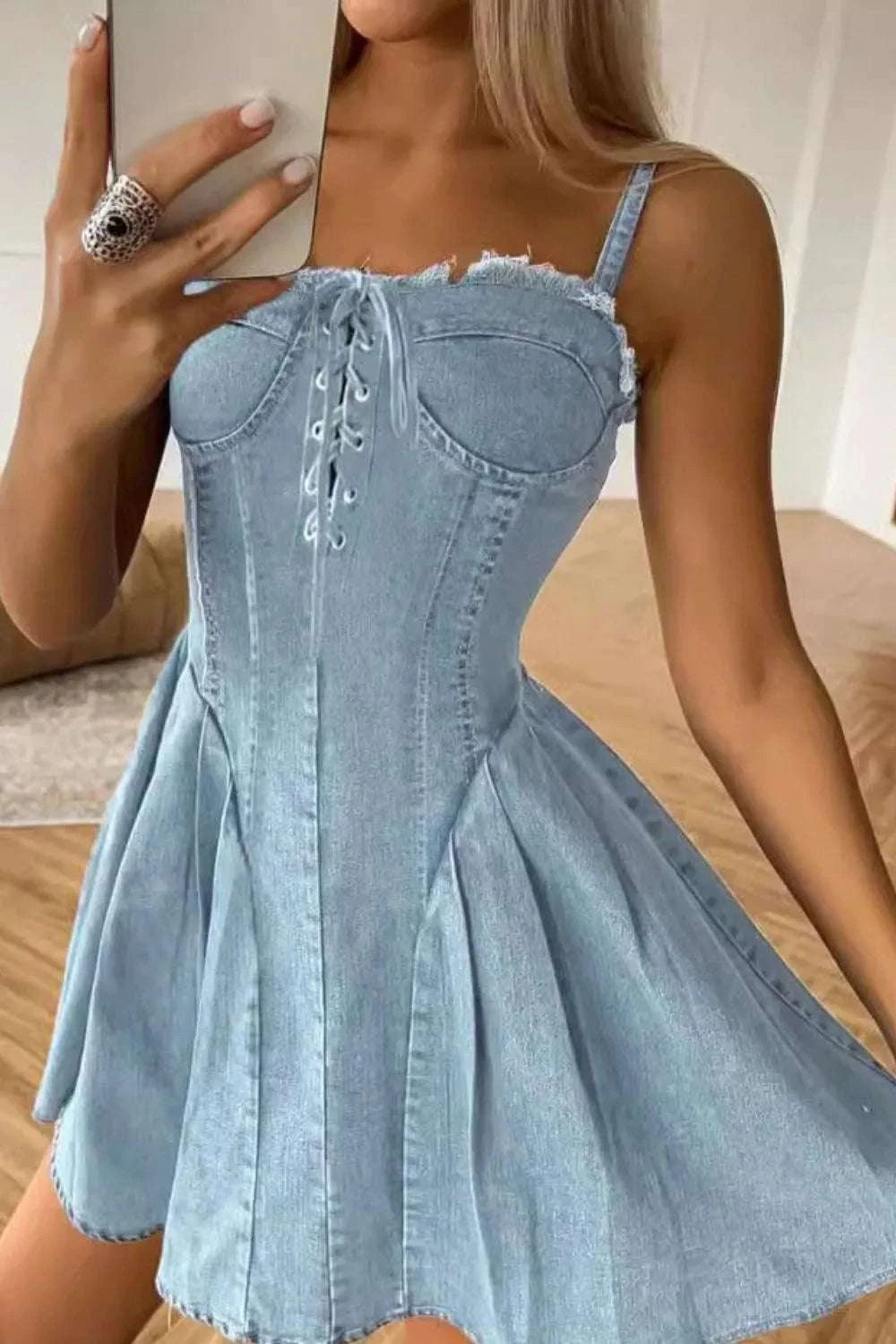 Lace Up Denim Cami Dress WESTCLOSET