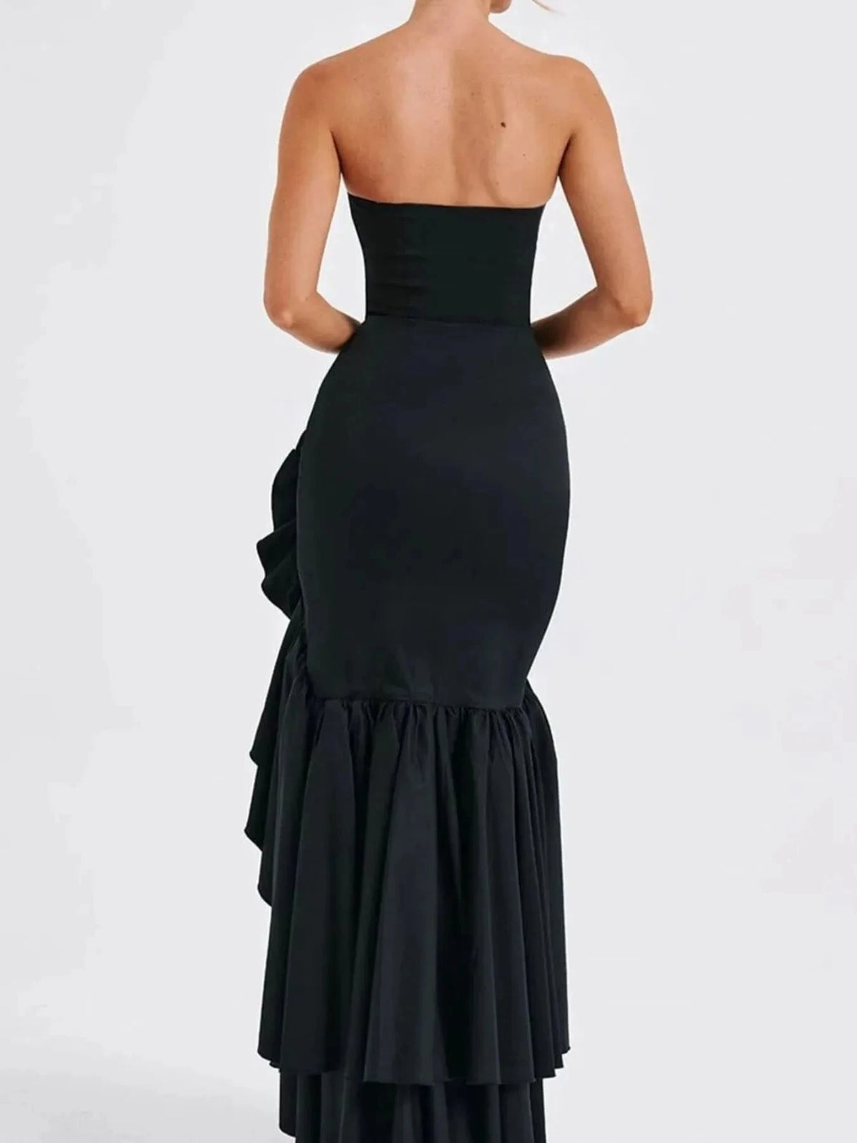 Strapless Ruffle High-Low Bodycon Dress WESTCLOSET