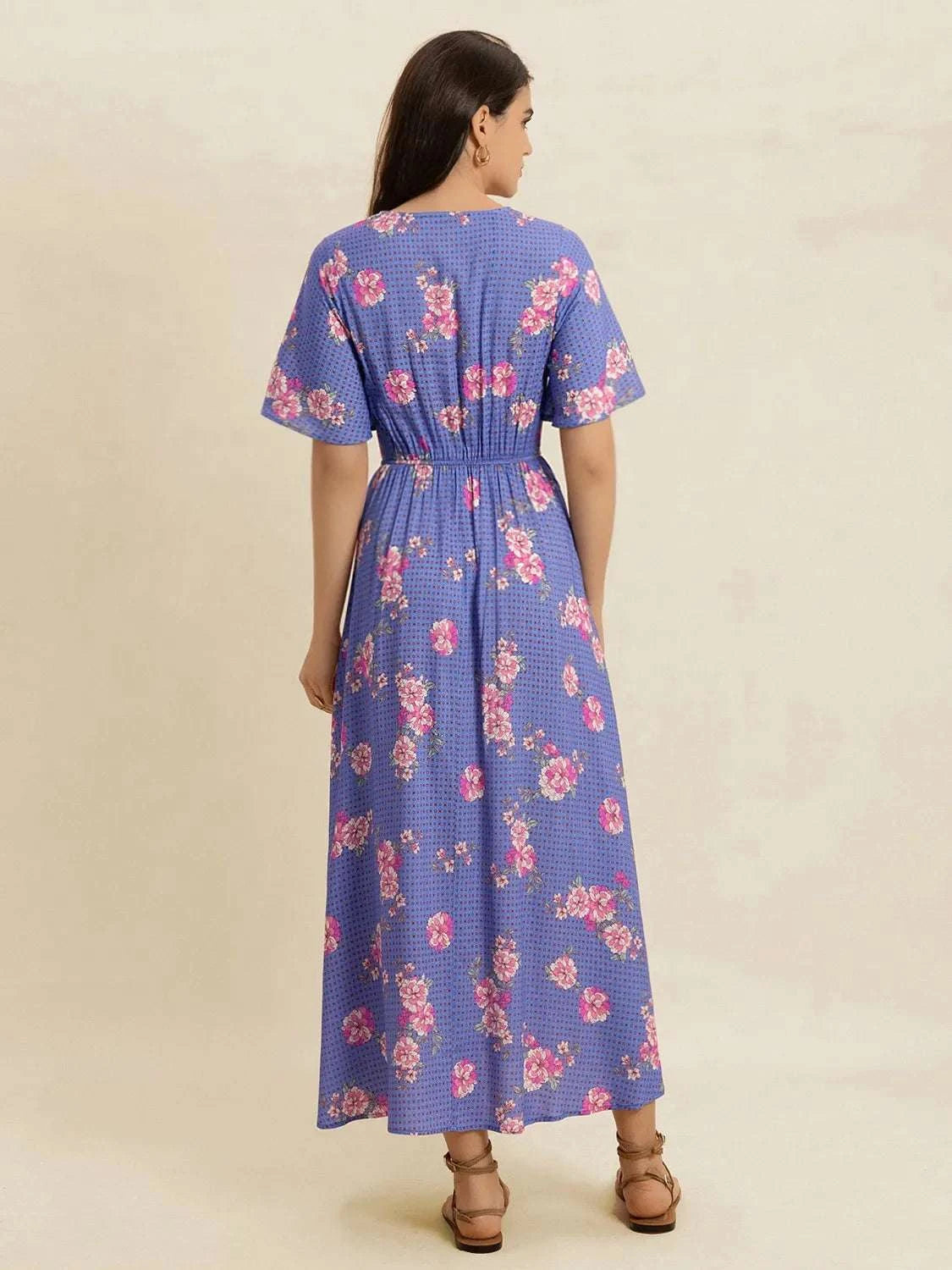 Printed Short Sleeve Midi Dress WESTCLOSET