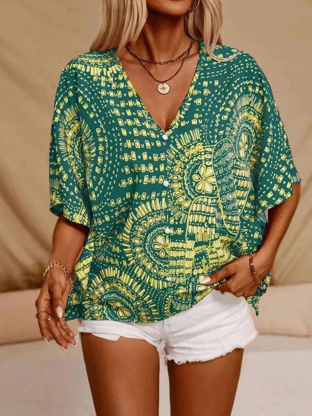 Printed V-Neck Half Sleeve Top WESTCLOSET