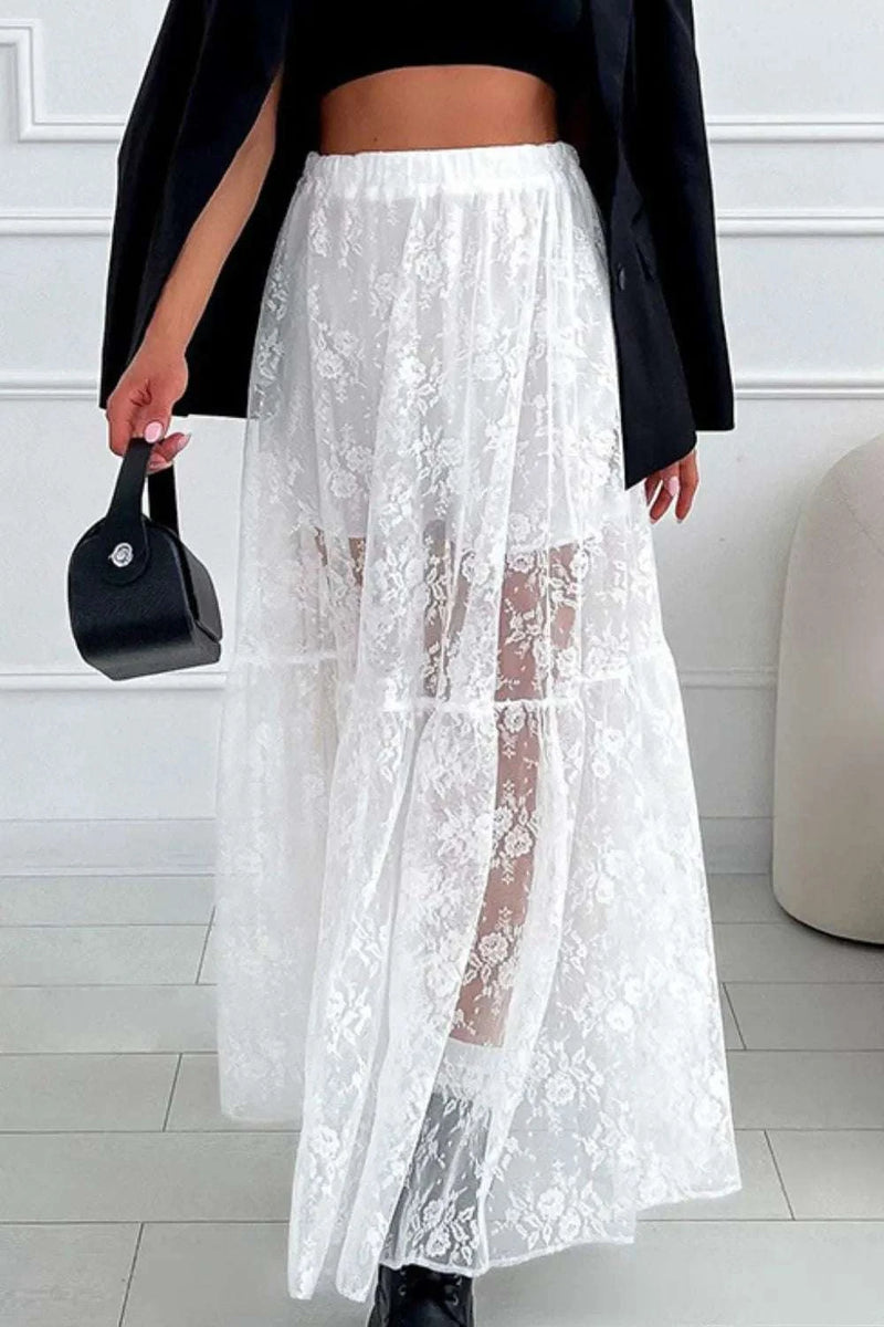 Lace Elastic Waist Maxi Skirt WESTCLOSET