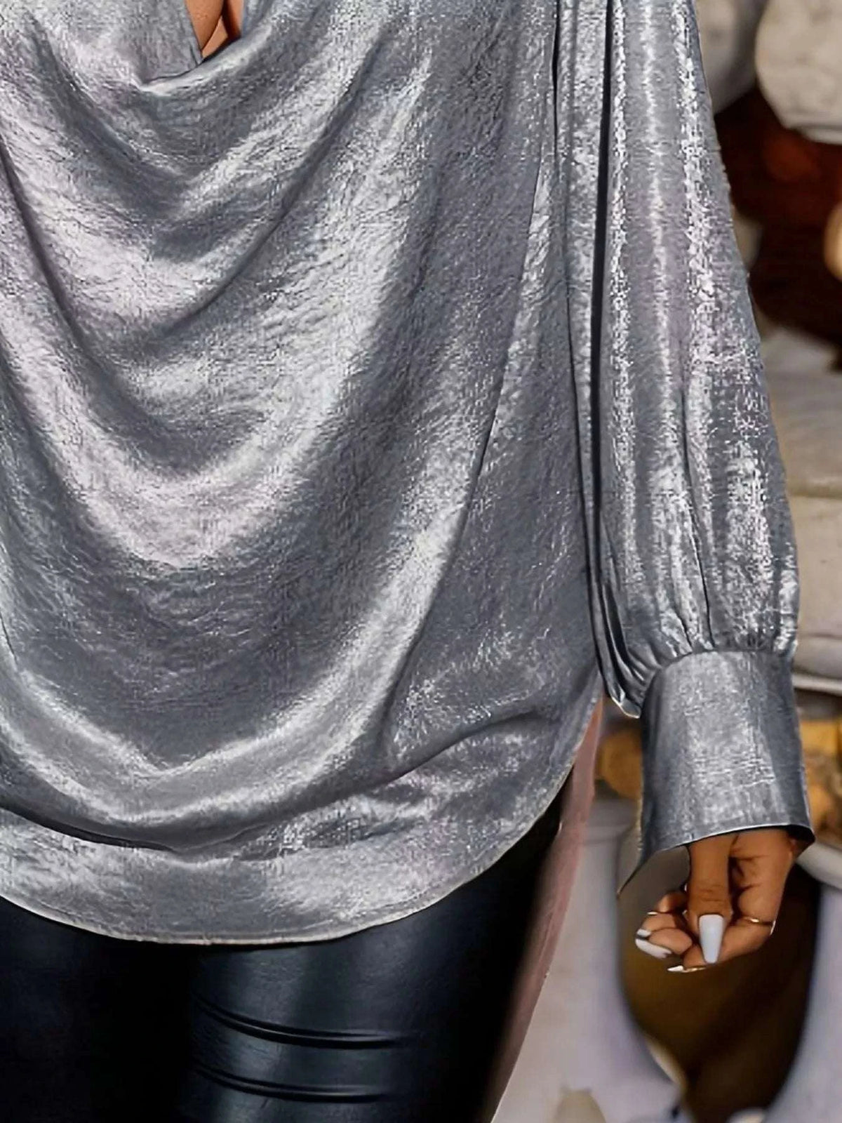 Plus Size Cowl Neck Long Sleeve Blouse WESTCLOSET