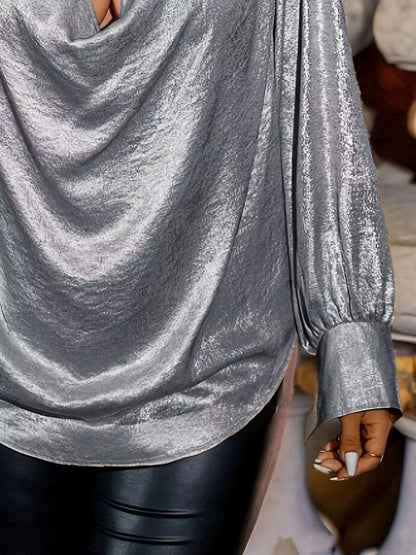 Plus Size Cowl Neck Long Sleeve Blouse WESTCLOSET