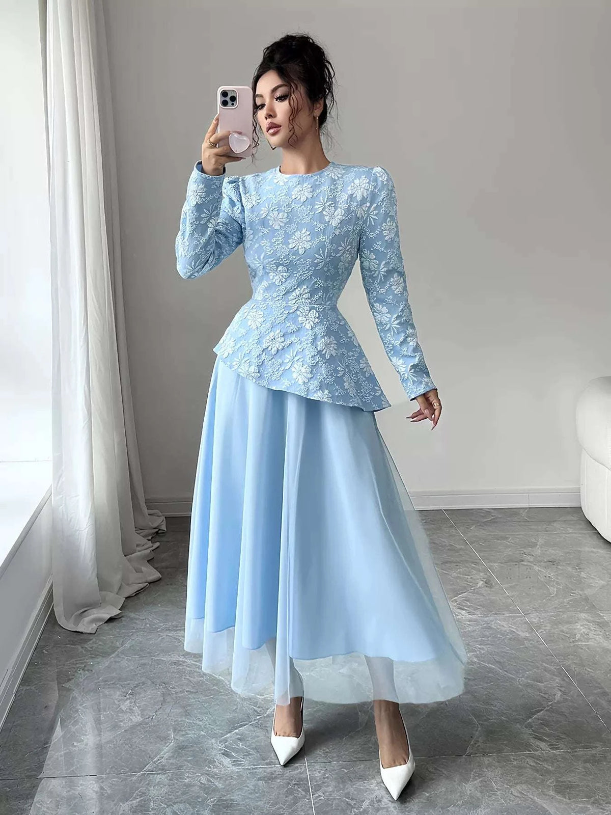 Floral Long Sleeve Tulle Dress WESTCLOSET