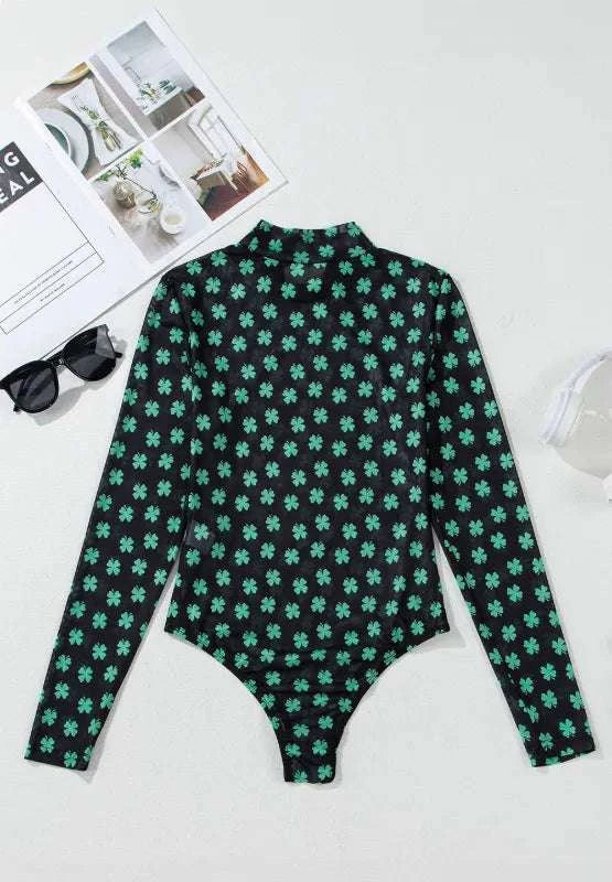 Lucky Clover Mock Neck Long Sleeve Bodysuit WESTCLOSET