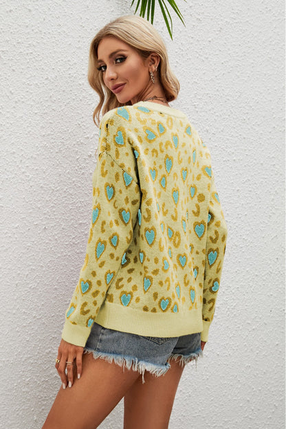 WestCloset Heart Round Neck Dropped Shoulder Sweater 