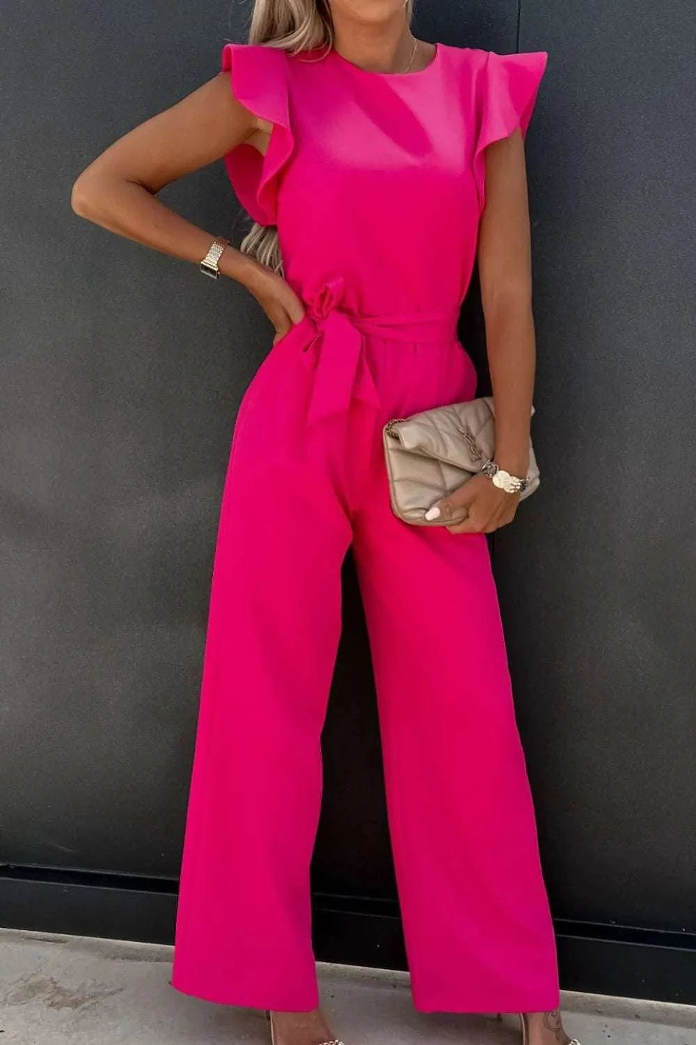 Round Neck Cap Sleeve Jumpsuit WESTCLOSET