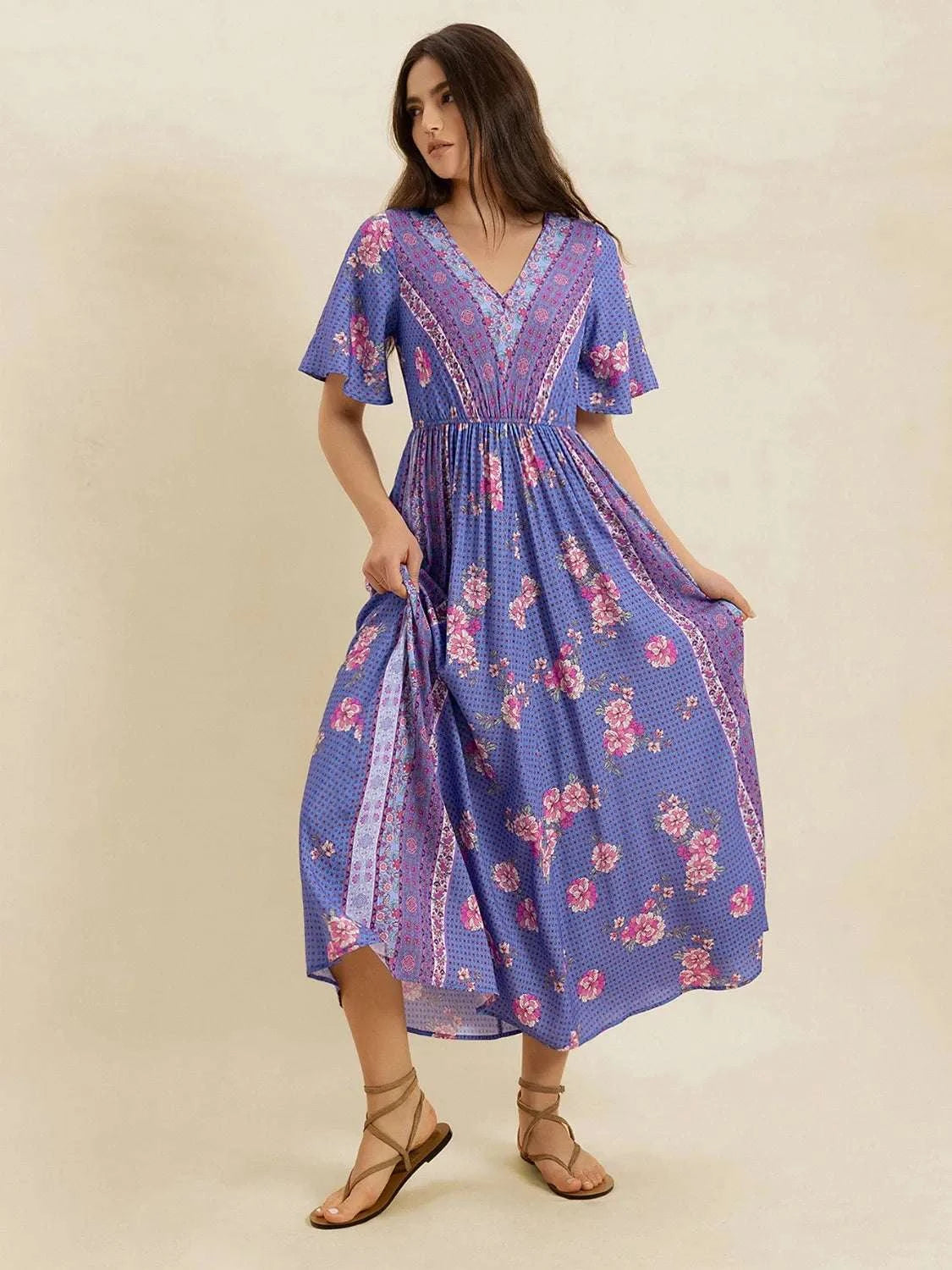 Printed Short Sleeve Midi Dress WESTCLOSET
