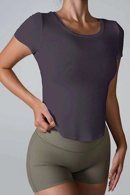 Cutout Round Neck Short Sleeve Active T-Shirt WESTCLOSET
