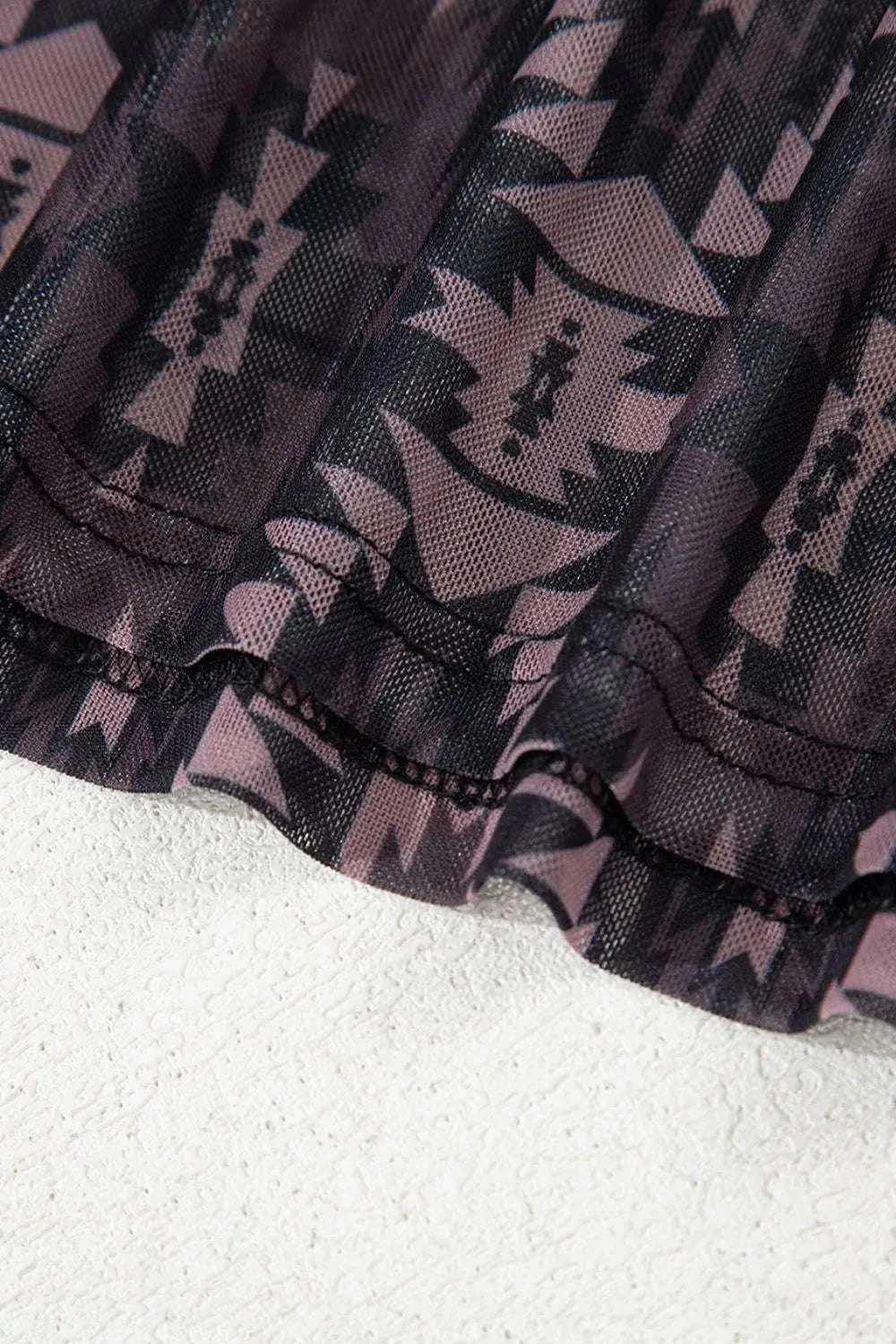 Aztec Print Mock Neck Short Sleeve Mesh T Shirt WESTCLOSET