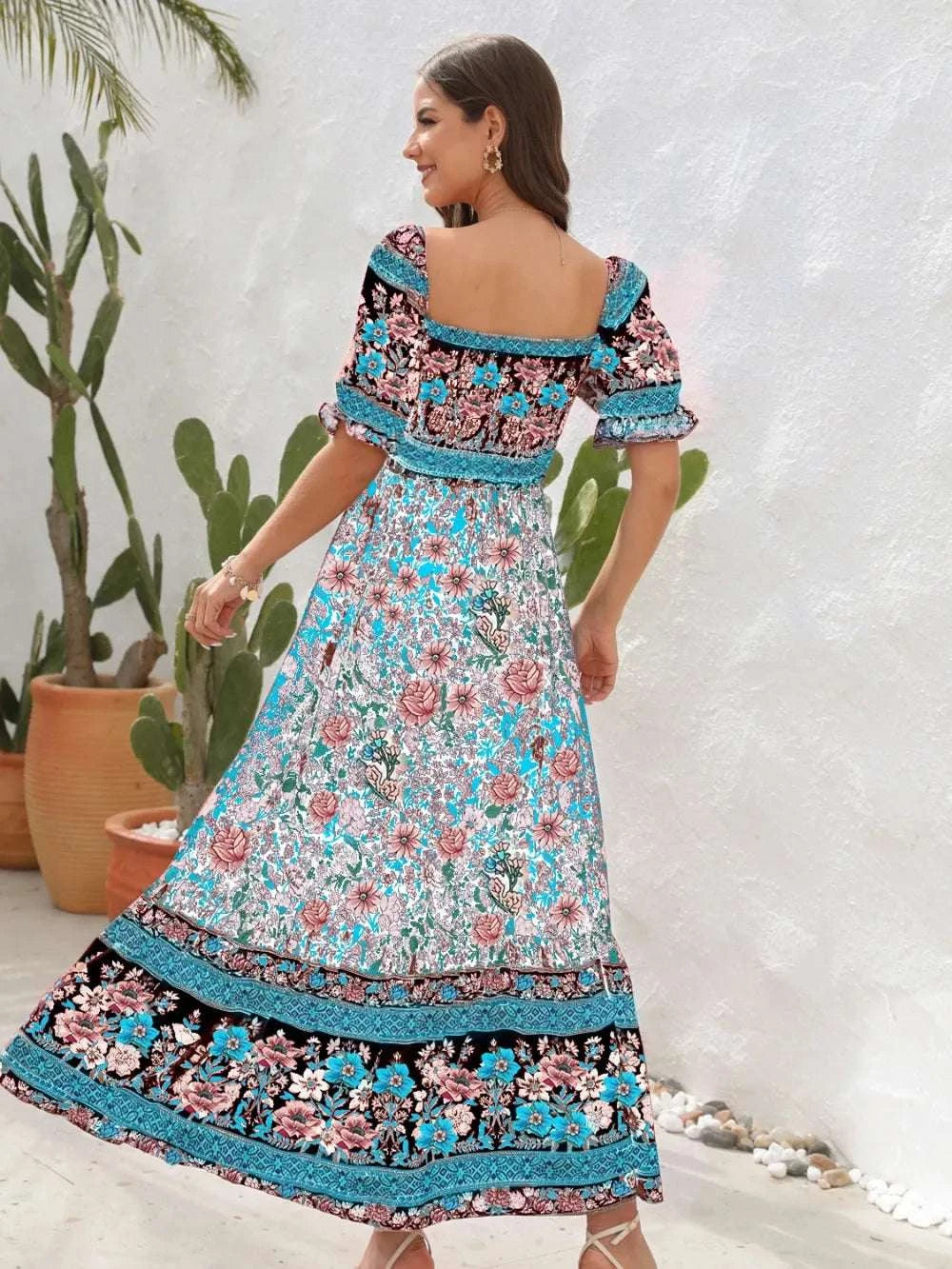 Floral Flounce Sleeve Midi Dress WESTCLOSET