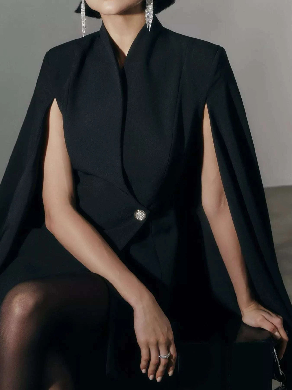 One Button Fitted Mini Blazer Dress with Cape Sleeves WESTCLOSET