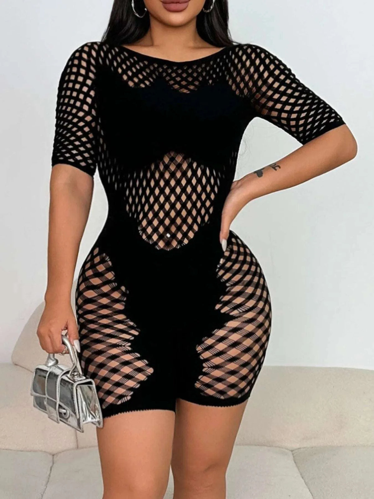 Fishnet Mesh Bodycon Romper WESTCLOSET