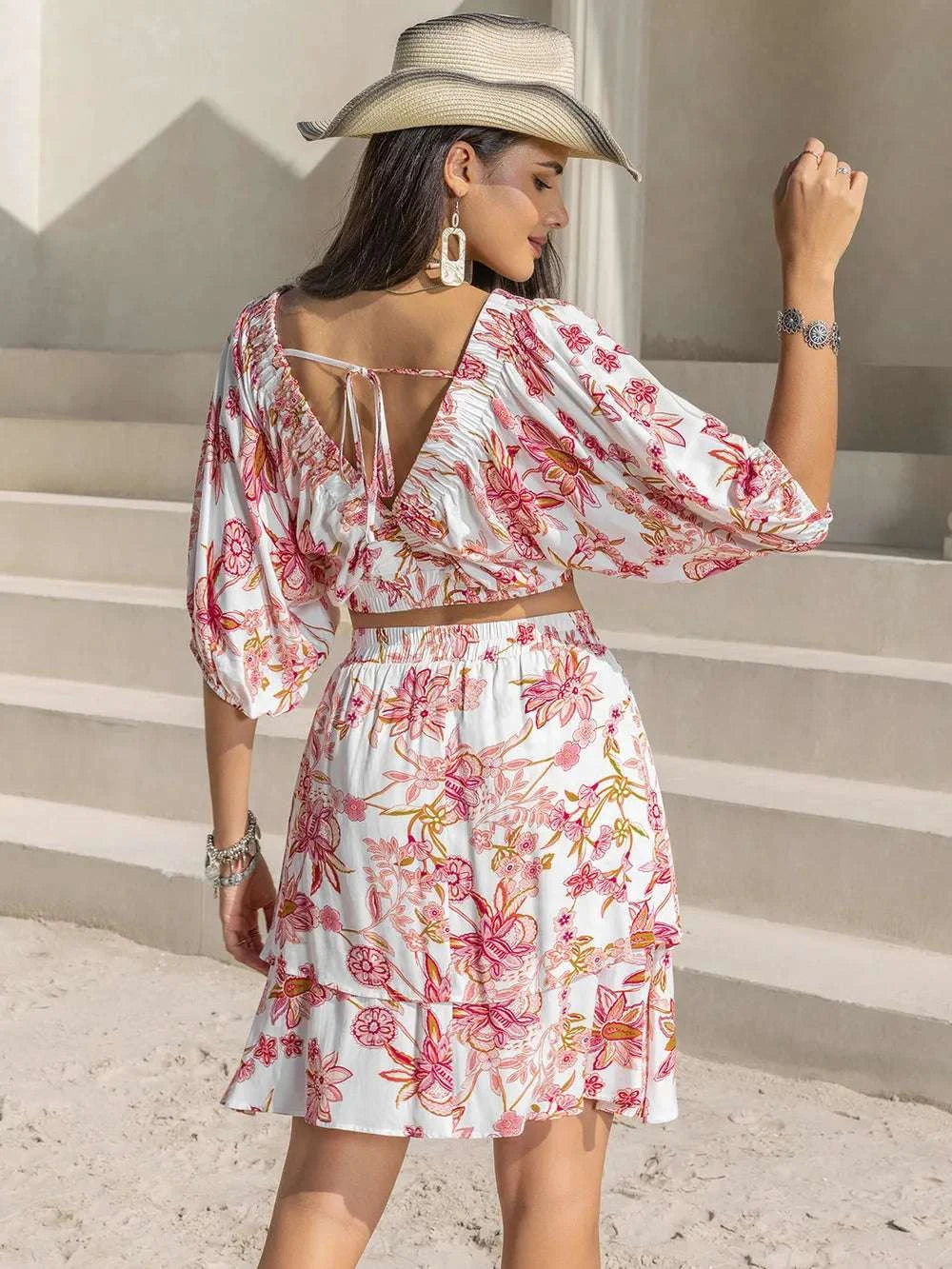 Printed Half Sleeve Top and Layered Skirt Set WESTCLOSET