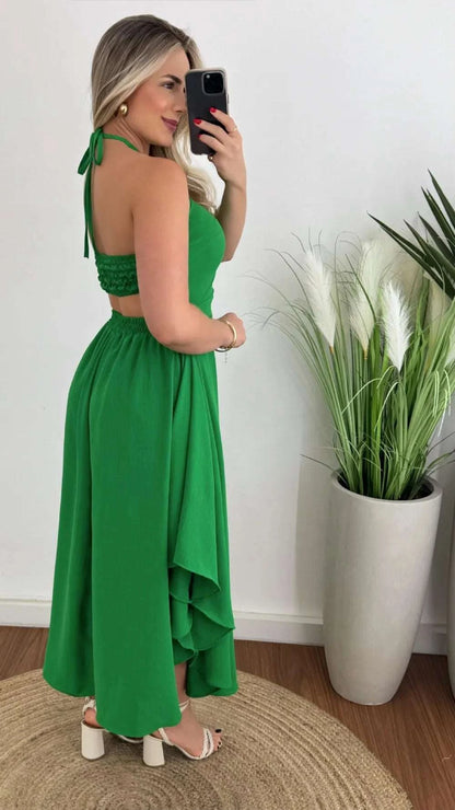 Smocked Printed Halter Neck Dress WESTCLOSET