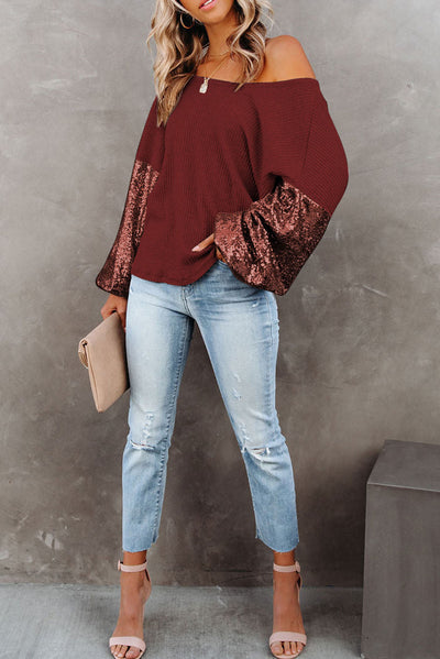 WestCloset Sequin Waffle-Knit Blouse 