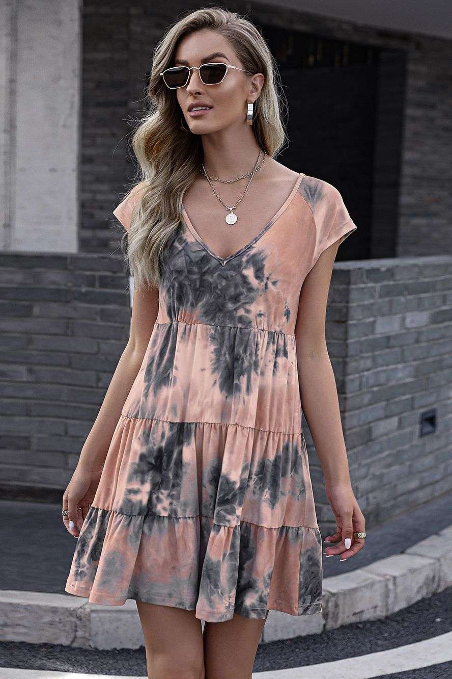 Ivy Lane Tie-Dye Ruffle Hem Dress WESTCLOSET