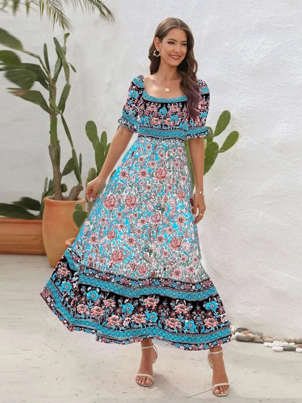 Floral Flounce Sleeve Midi Dress WESTCLOSET
