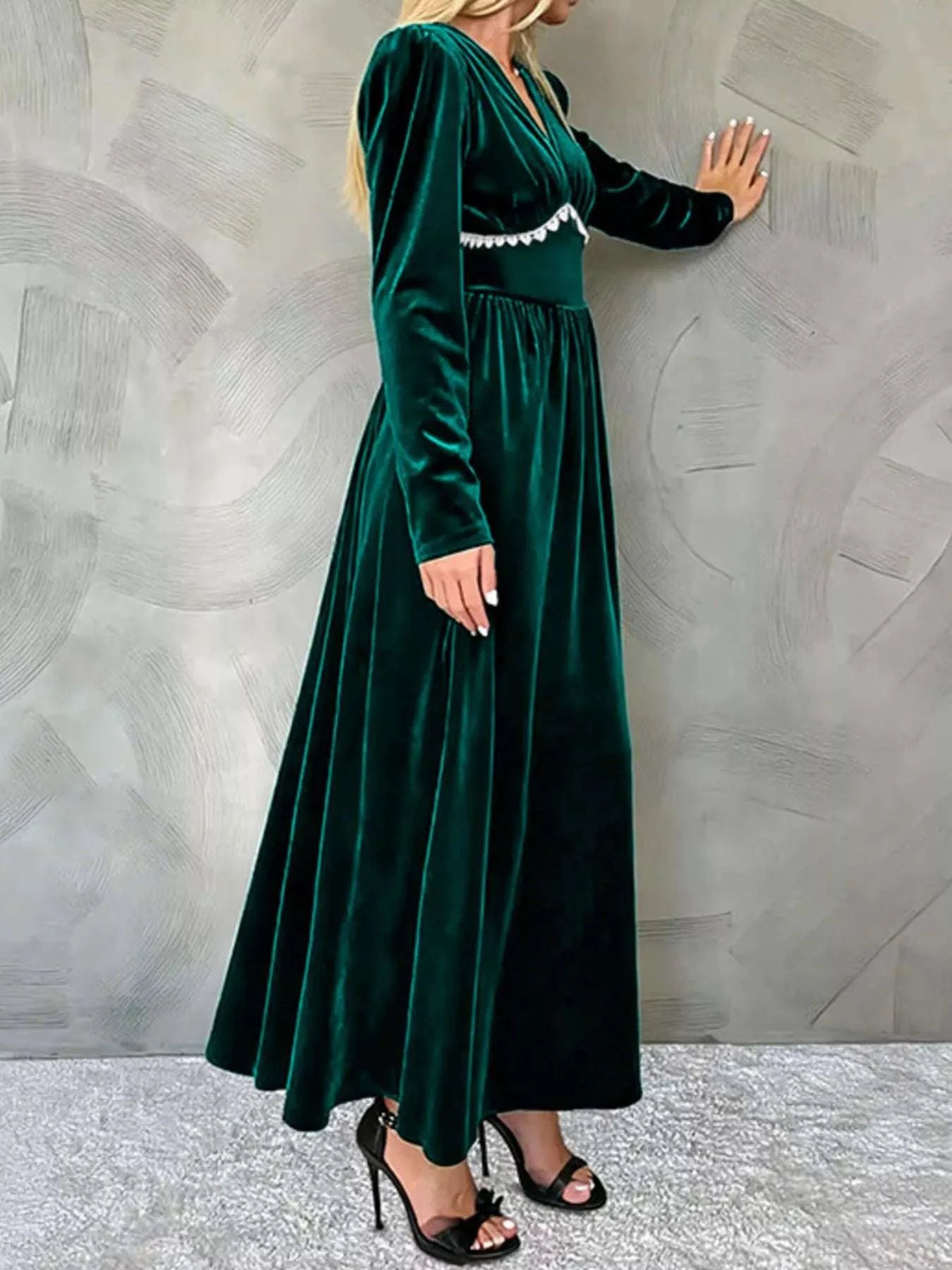 Velvet V-Neck Long Sleeve Maxi Dress WESTCLOSET