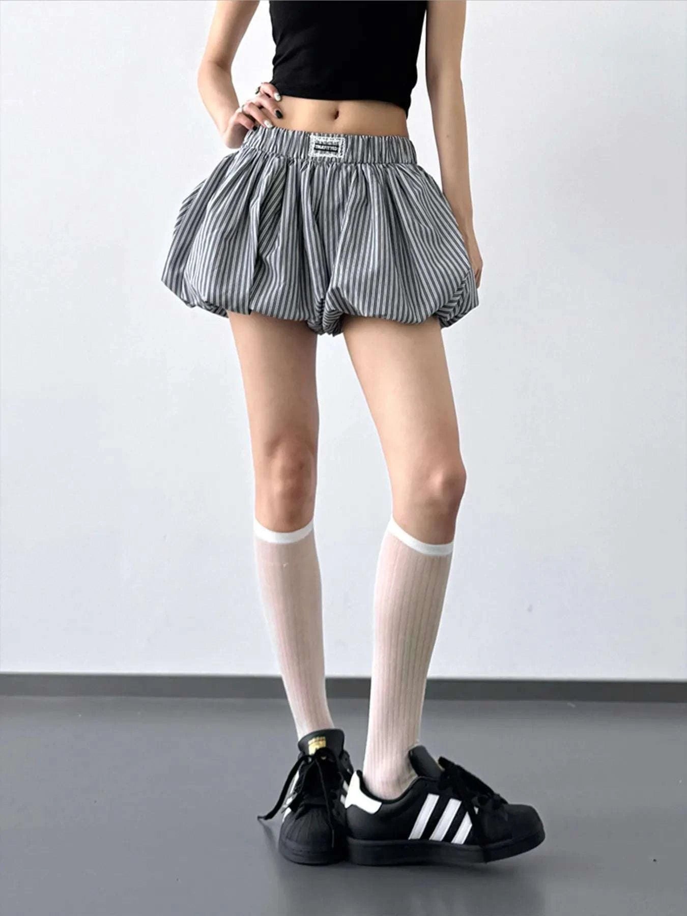 Striped Bubble Hem Casual Shorts WESTCLOSET