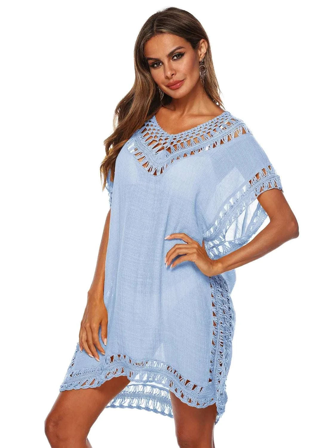 Bohemian Crochet Trim Beach Cover Up Dress WESTCLOSET