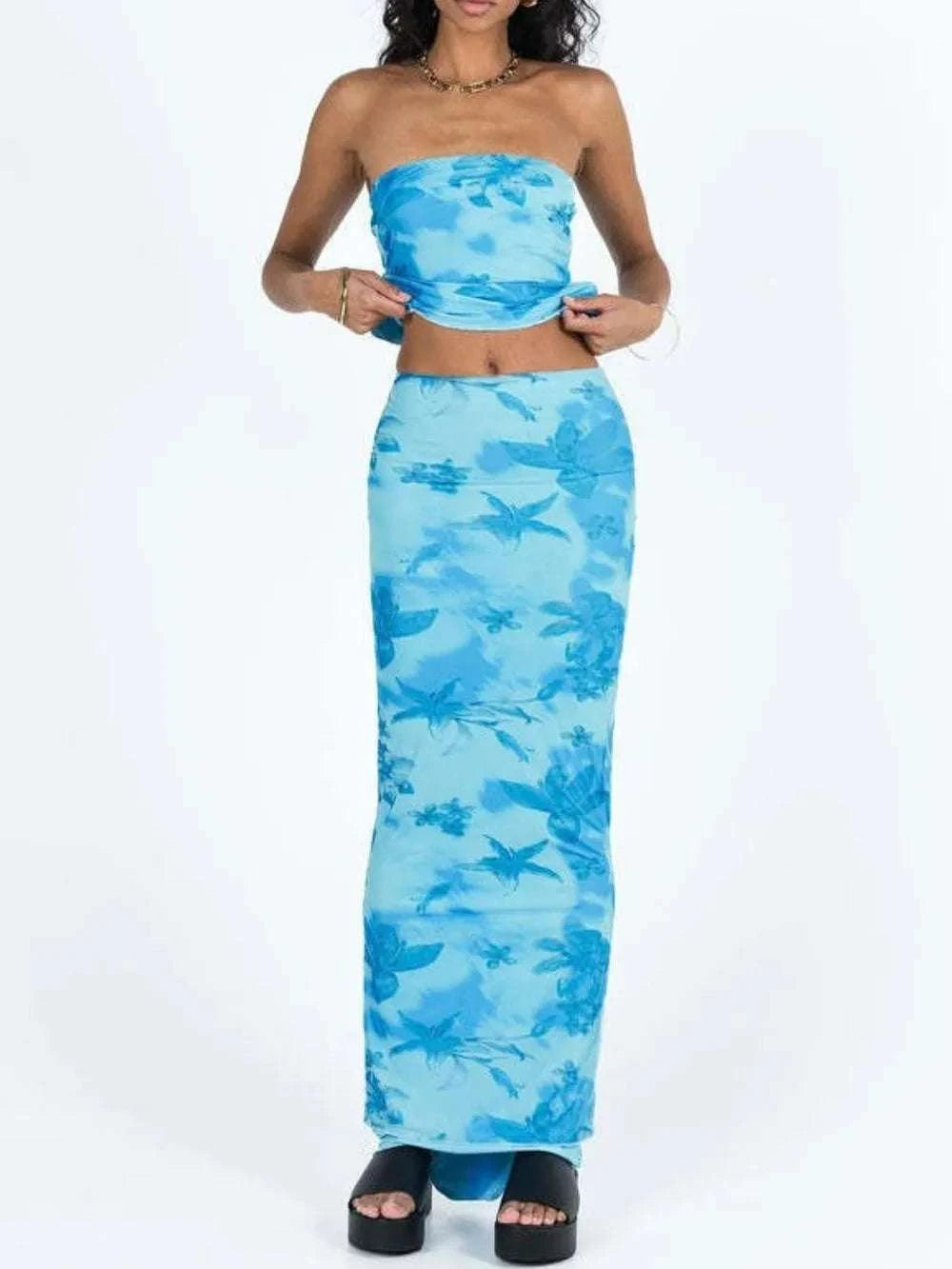 Printed Tube Top and Maxi Skirt Set WESTCLOSET