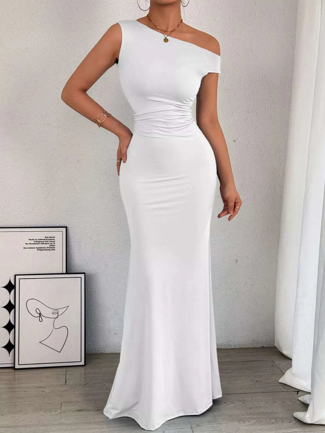 One-Shoulder Ruched Bodycon Maxi Dress WESTCLOSET