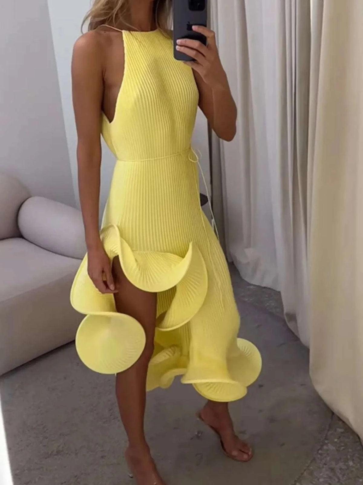 Ruffle Hem Ribbed Sleeveless Dress WESTCLOSET