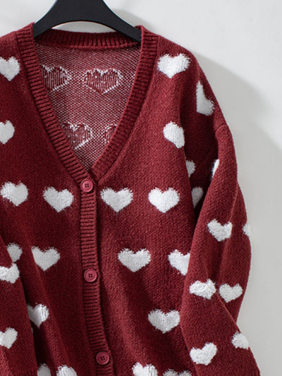 WestCloset Heart V-Neck Button Up Long Sleeve Cardigan 