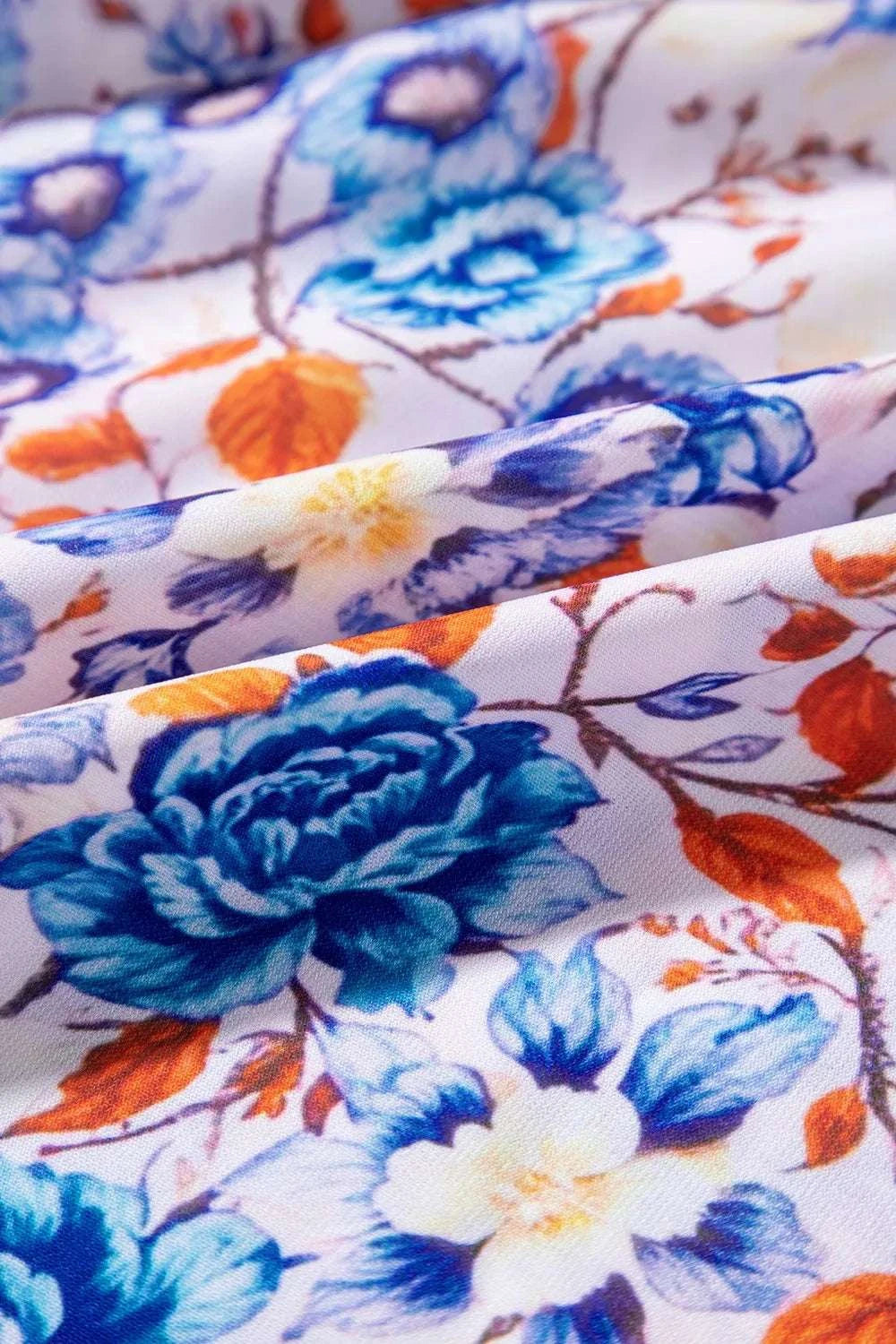 Mixed Floral Print Tie Neck Short Sleeve Dress WESTCLOSET